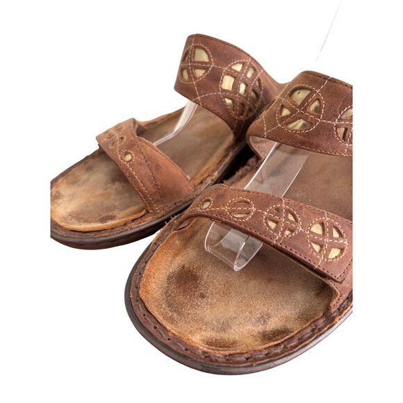 Naot Brown Leather Slip-On Sandals With Embroidered Detail & Low Wedge Heel - Picture 6 of 12